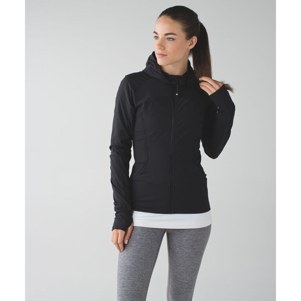 Lululemon Jacket Womens 6 inFlux Reversible Black Hooded Full Zip Thumb Holes